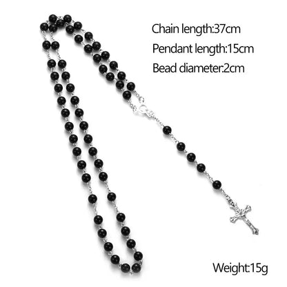 Vintage Rosary Beads Chain Cross Necklace Handmade Quality  Glass Bead Catholic Rosary Religious Crucifix Pendants Necklace
