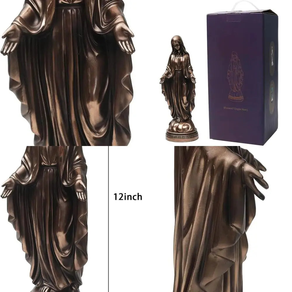 12 Cold Cast Bronze Virgin Mary Statue, Catholic Religious Decorative Figurine