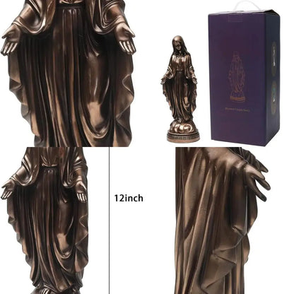 12 Cold Cast Bronze Virgin Mary Statue, Catholic Religious Decorative Figurine
