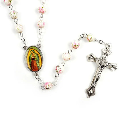 6mm Acrylic Glass Beads Rosary Necklace with Pearl Our Father Beads with Virgin Mary Boys and Girls