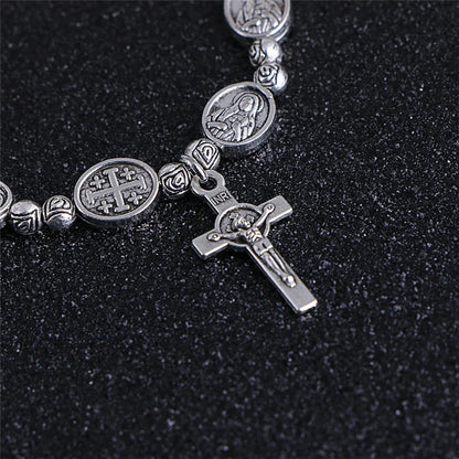 Handmade Rosary Bracelet Elasticated Metal   Round Rose Alloy Beads Catholic Saints Images Prayer  Car Ornament