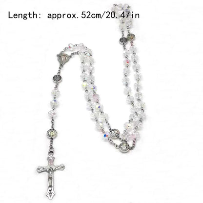 New Fashion Handmade Round Glass Bead Catholic Rosary Quality Bead Cross Necklace Beads Cross Religious Pendants Necklace