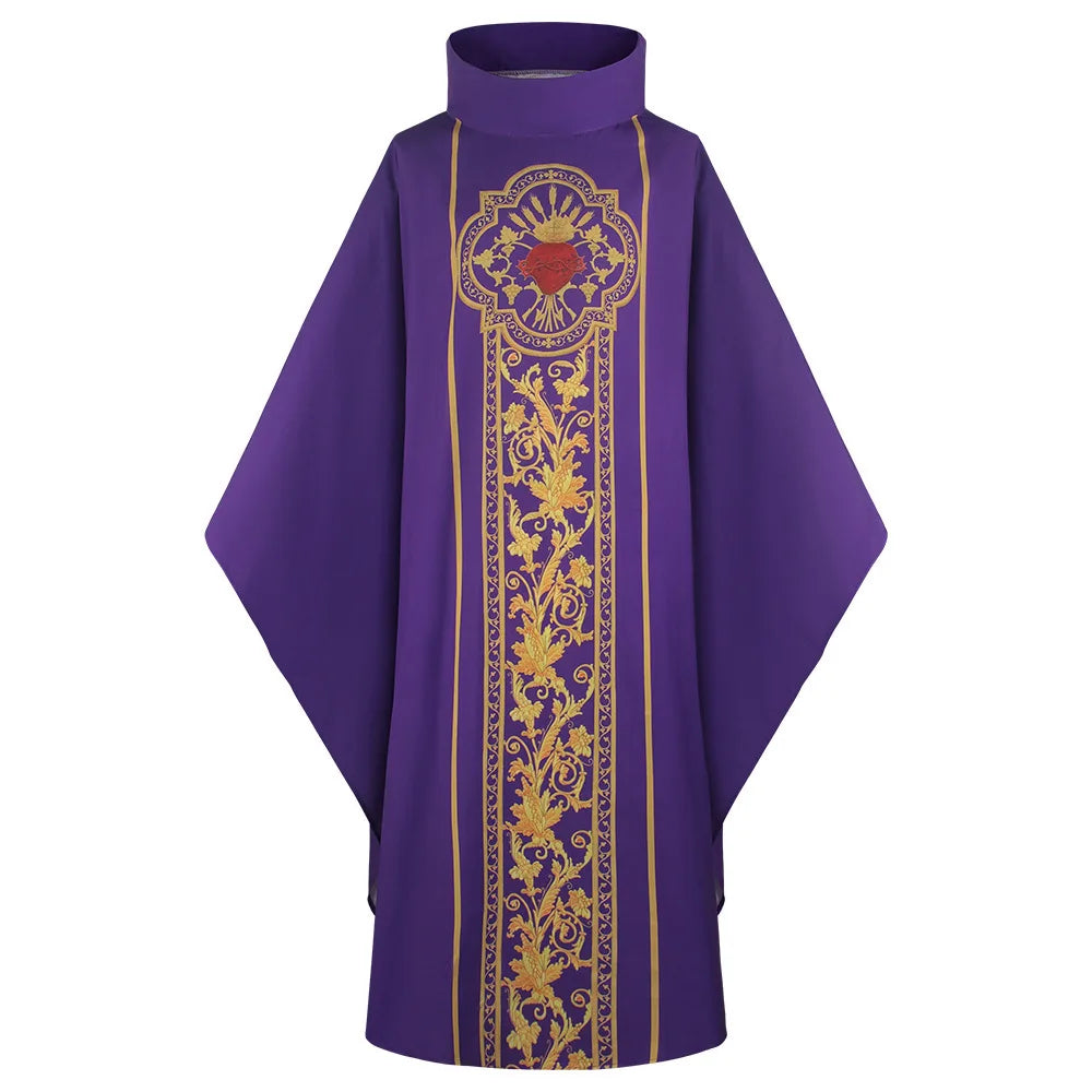 New Printed Church Pastor Celebrant Chasuble Priest Vintage Robe Gown Cape Cassock Vestment White Red Green Purple