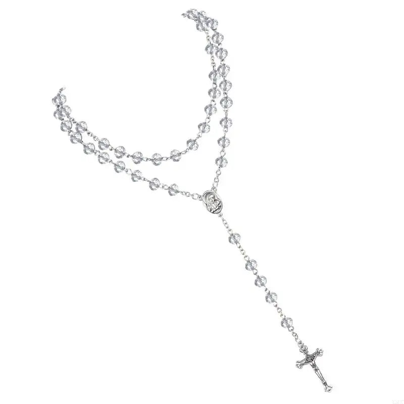 Crystal Beads Rosary Catholic Necklace Rosary First Communion Rosary Gift X3UC