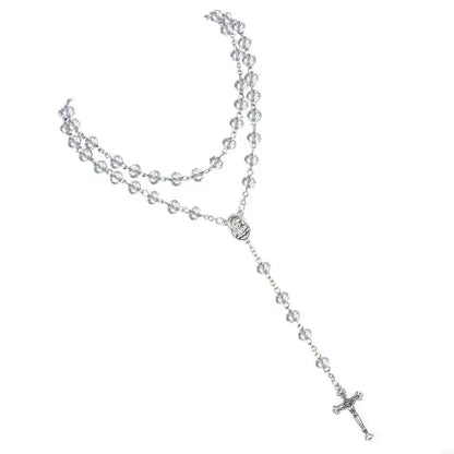 Crystal Beads Rosary Catholic Necklace Rosary First Communion Rosary Gift X3UC