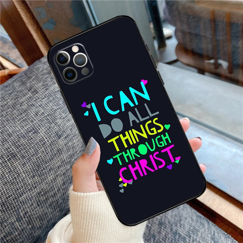 Bible Verse Philippians Jesus Christ Phone Case For iPhone 16 15 14 13 11 12 Pro Max 12 13 mini XR 15 16 Plus 16e Cover Shell