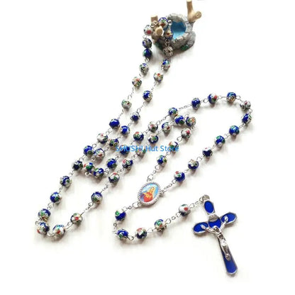 for Cross Rose Rosary Necklace Catholic Christ Pendant Bead Chain Hanging Ornament for Women Men Holy Prayer Religious D57B