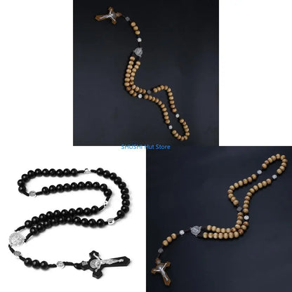 Bead Rosary Necklace Bead Hangable Pendant for Men Female Unisex Praying Meditation Gift Supplies D57B