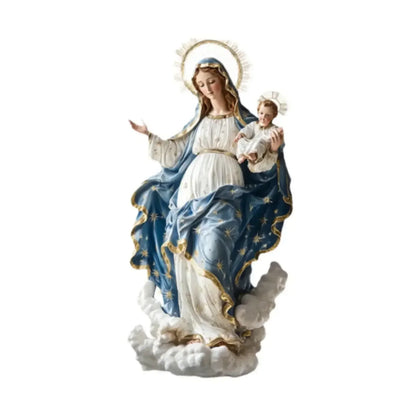 DChristmas Nativity Blessed Mary Figurine With Child Jesus Tabletop Decorative Statue