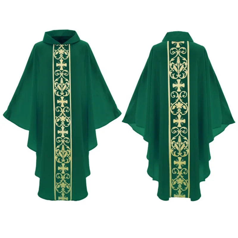 Halloween Costume Monk Church Priest Cape Cross Print Robe Dress Jesus Religion Christ Minister Clergy Men Gown Cloak for Adult