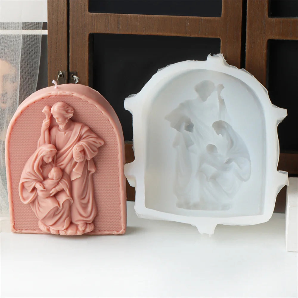 Catholic Family of Three Silicone Candle Mold Jesus Virgin Mary Figurine Resin Molds Religious Gypsum Ornaments Making Supplies