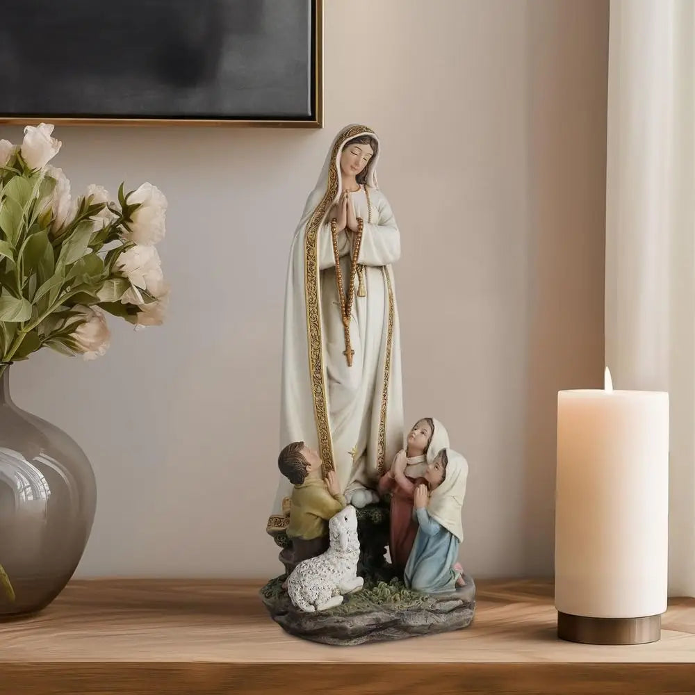 12 Handcrafted Fatima Virgin Mary Statue with Kids, Blessed Catholic Home Decor
