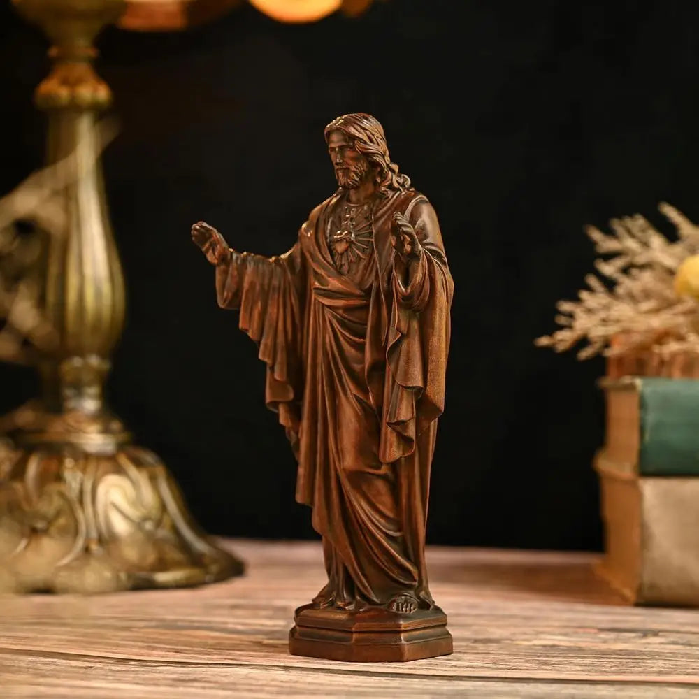7 Handcrafted Wooden Sacred Heart Jesus Statue, Catholic Religious Home Decor Gift for Christmas