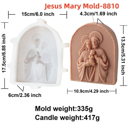 Catholic Family of Three Silicone Candle Mold Jesus Virgin Mary Figurine Resin Molds Religious Gypsum Ornaments Making Supplies
