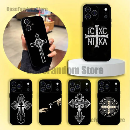 Orthodox Cross Icon Jesus God Phone Case For iPhone 17,16,15,14,13,12,11,Pro,Max,Plus Black Shockproof Soft Cover
