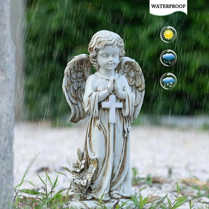 Resin Solar Powered Garden Angel Statue Lawn Ornament Cemetery Decoration