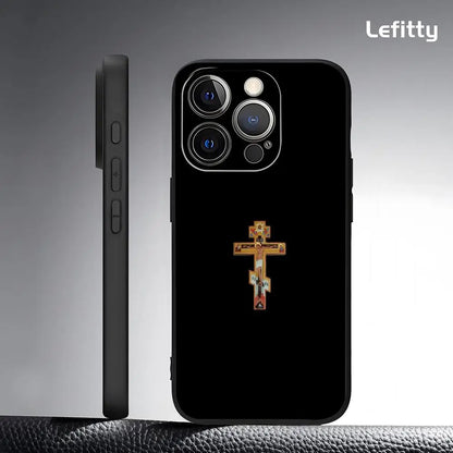 Simple Orthodox Cross Phone Case For IPhone 17 16 15 14 13 12 11 Pro Max Plus Mini Black Frosted Soft Shell Funda