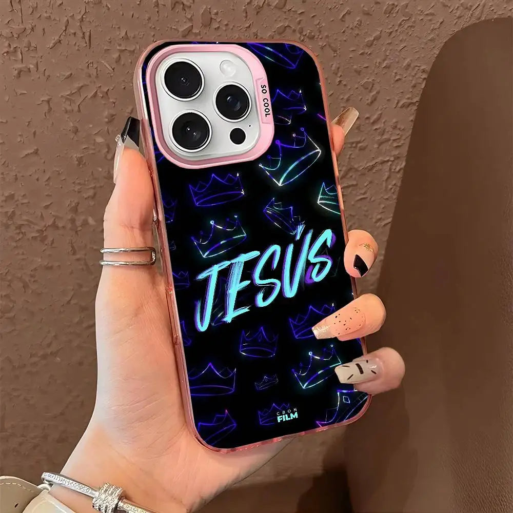1PC Verse Of The Christian Bible Jesus phone case for iPhone 17 17Air 16 15 14 13 12 11 Pro Max Plus Colorful Silver