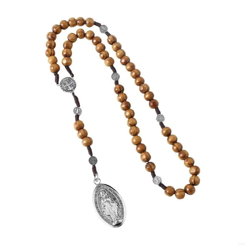 Braided Beads Chain Rosary Necklace with Pardon Crucifix Crosses Medals Pendant Christians Religious Communion Gift