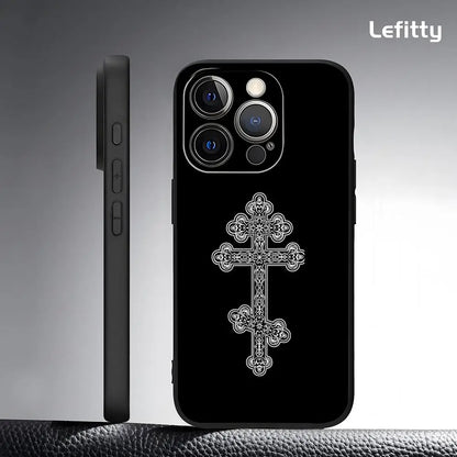 Simple Orthodox Cross Phone Case For IPhone 17 16 15 14 13 12 11 Pro Max Plus Mini Black Frosted Soft Shell Funda