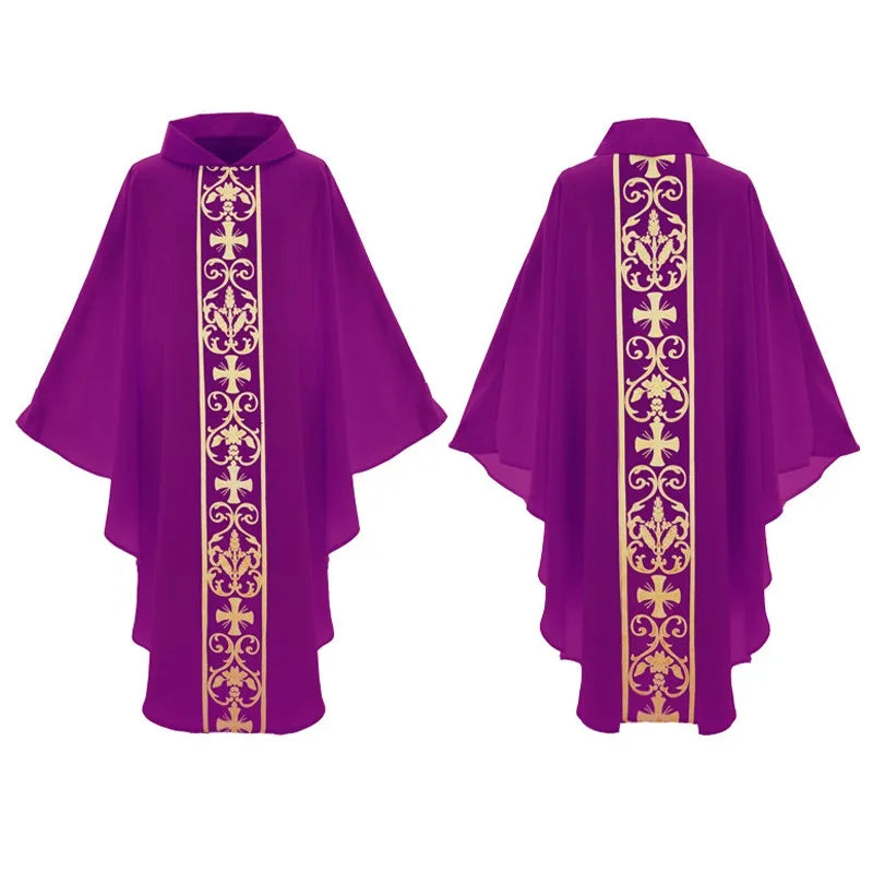 Halloween Costume Monk Church Priest Cape Cross Print Robe Dress Jesus Religion Christ Minister Clergy Men Gown Cloak for Adult