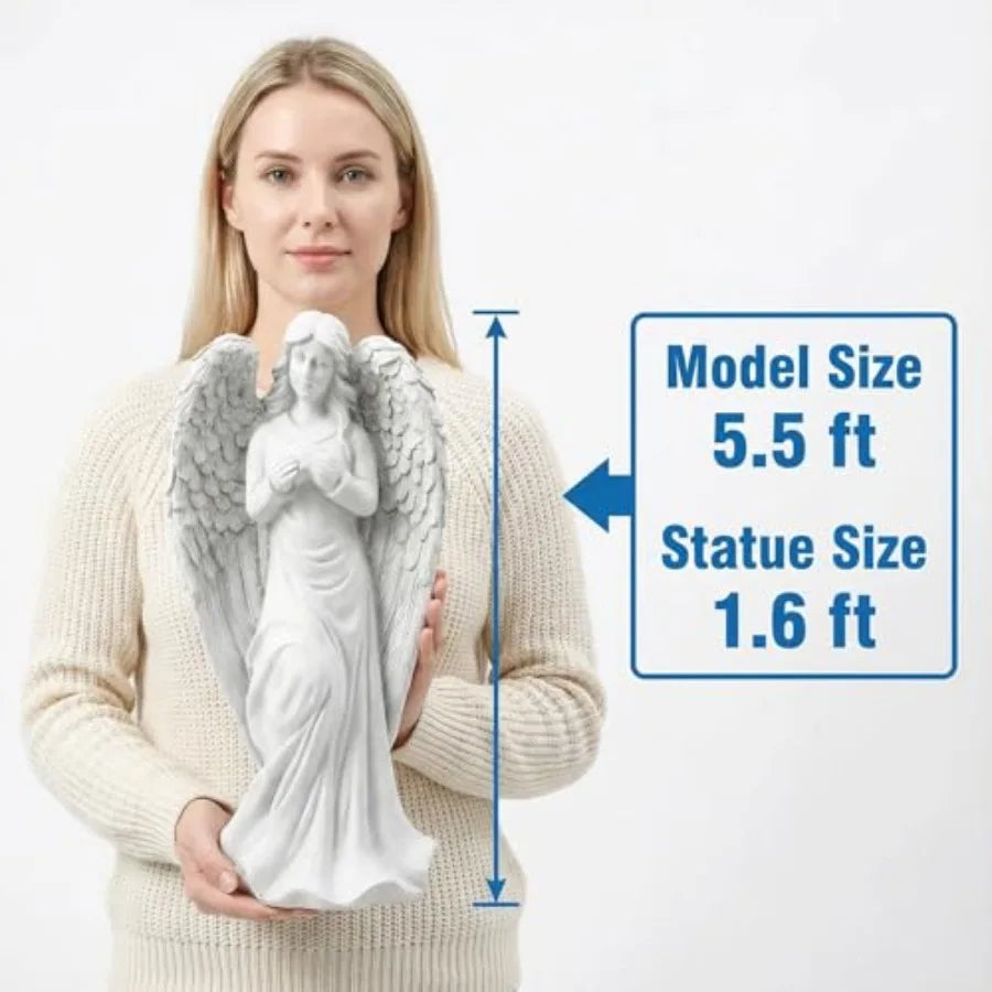 Standing Angel Statues for Garden 18.9 Inch Outdoor Garden Decor in White Religious Blessed Catholic Magnesium Oxide Stone Scul