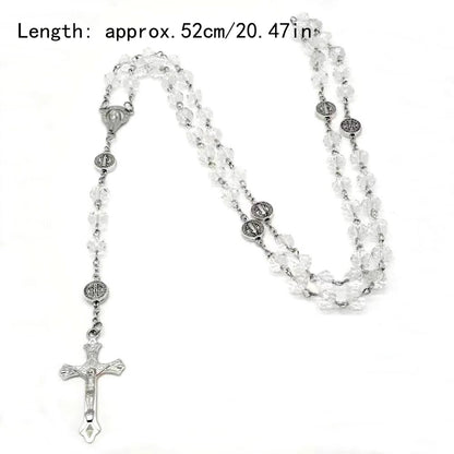 New Fashion Handmade Round Glass Bead Catholic Rosary Quality Bead Cross Necklace Beads Cross Religious Pendants Necklace