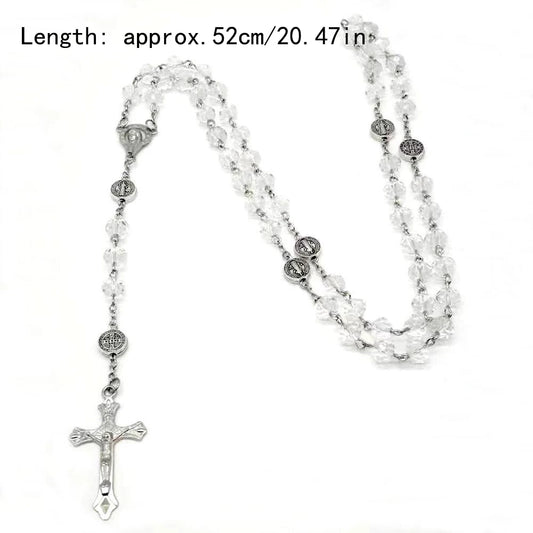 New Fashion Handmade Round Glass Bead Catholic Rosary Quality Bead Cross Necklace Beads Cross Religious Pendants Necklace