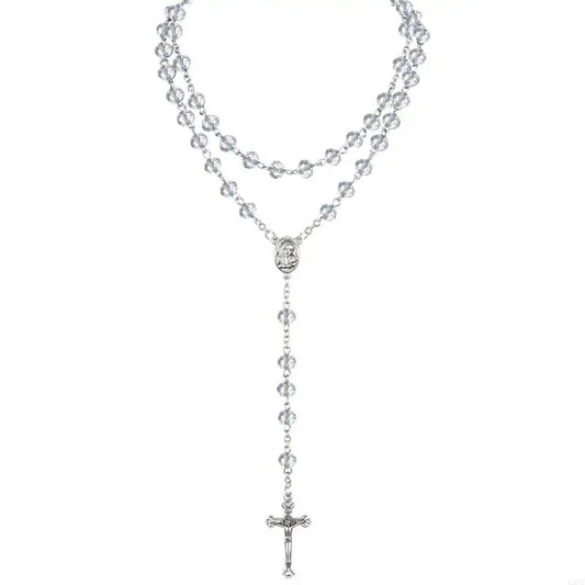 Crystal Beads Rosary Catholic Necklace Rosary First Communion Rosary Gift X3UC