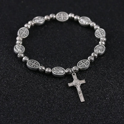 Handmade Rosary Bracelet Elasticated Metal   Round Rose Alloy Beads Catholic Saints Images Prayer  Car Ornament