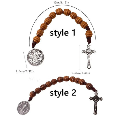 Vintage Saint Benedict Medal Prayer Alloy Wooden Prayer Beads Blessing Handmade Saint Benedict Rosary Catholic Prayer