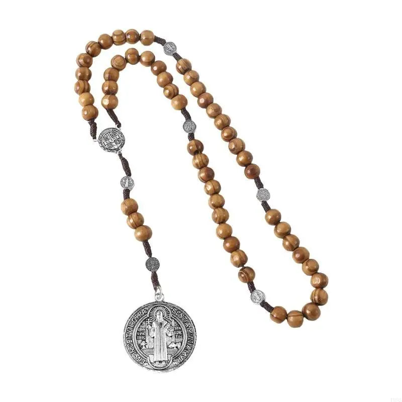 Braided Beads Chain Rosary Necklace with Pardon Crucifix Crosses Medals Pendant Christians Religious Communion Gift