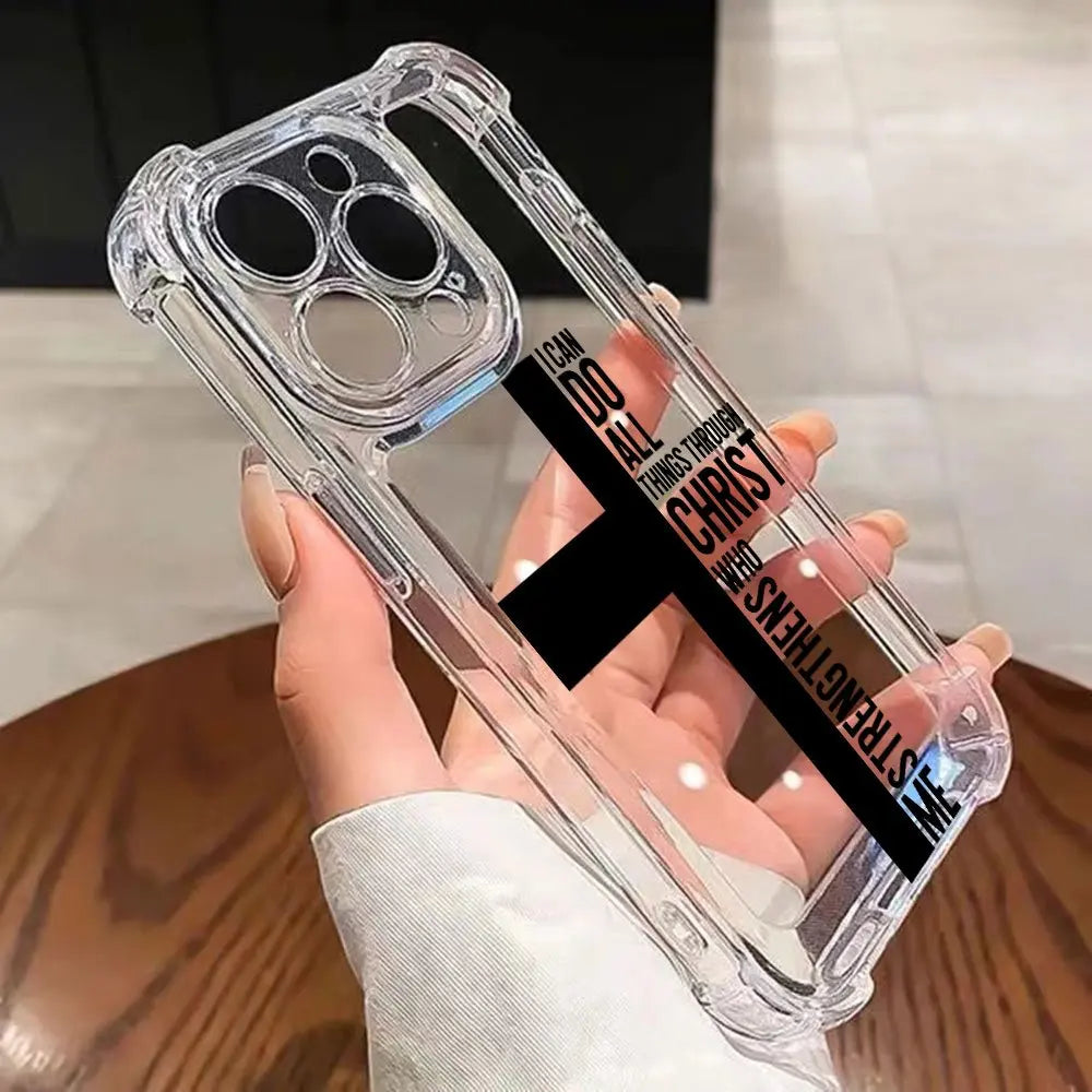 Bible Cross Transparent Anti Drop Phone Case Suitable for iPhone 17 16 15 14 13 12 11 Pro/Max/Plus Anti Shock Back Cover