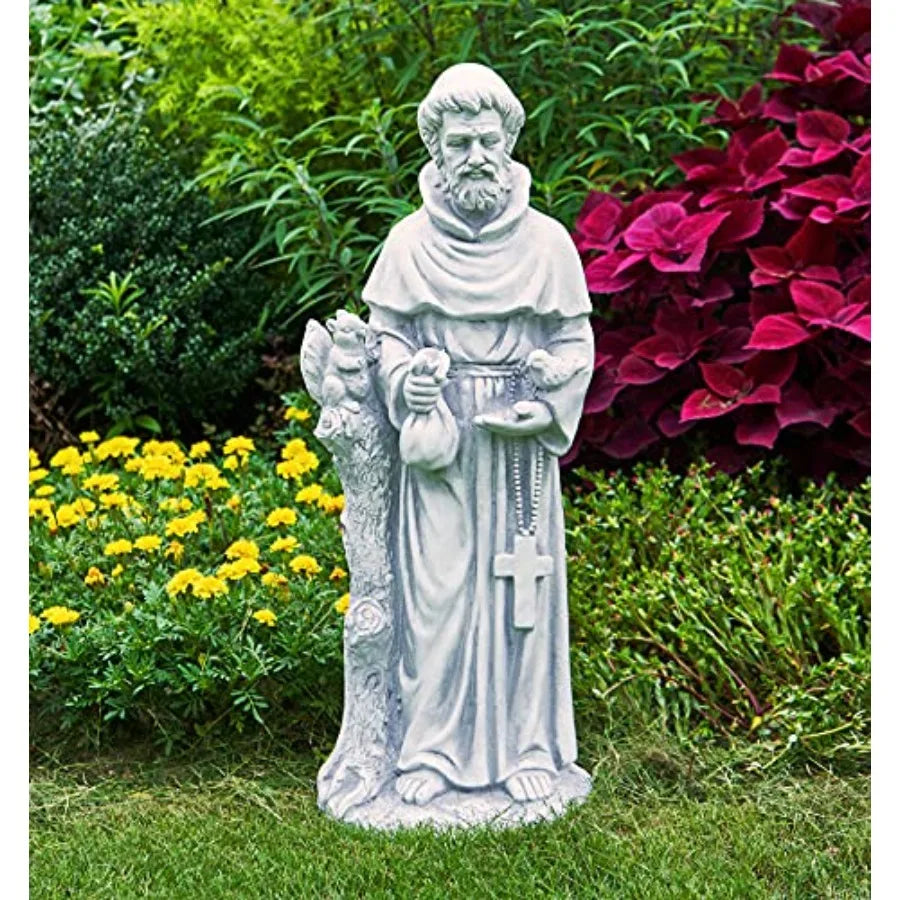 31 Inch Saint Francis of Assisi Garden Statue Magnesium Oxide Stone Grey Outdoor Yard Decor for Lawn Patio Catholic Christian G