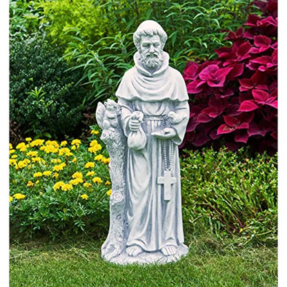 31 Inch Saint Francis of Assisi Garden Statue Magnesium Oxide Stone Grey Outdoor Yard Decor for Lawn Patio Catholic Christian G