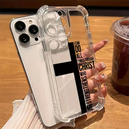 Bible Cross Transparent Anti Drop Phone Case Suitable for iPhone 17 16 15 14 13 12 11 Pro/Max/Plus Anti Shock Back Cover
