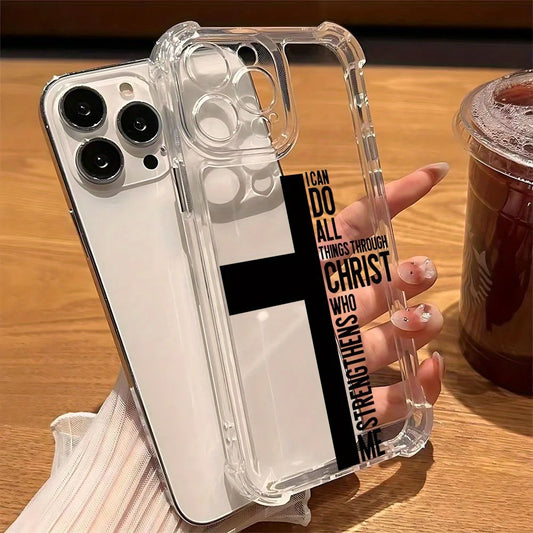 Bible Cross Transparent Anti Drop Phone Case Suitable for iPhone 17 16 15 14 13 12 11 Pro/Max/Plus Anti Shock Back Cover