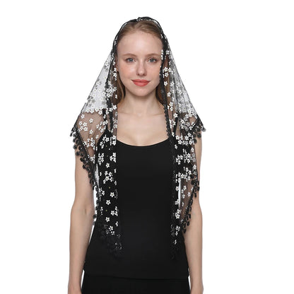 White Women Spanish Mantilla Lace Catholic Veil Chapel Scarf for Church Shawl Head Covering Scarf Mass Shawl Muslim Woman Veil