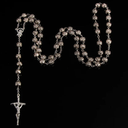 8mm yellow gold rosary necklace. Star Maria Christ's cross necklace. Jesus Christ Cross Pendant Chain Gift Jewelry Wholesale