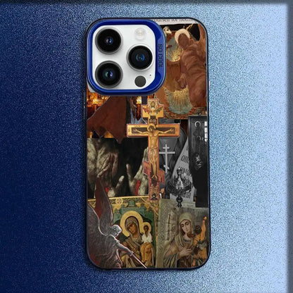 Orthodox Cross Icon Church Phone Case For iPhone 16,15,14,13,12,11,Mini,Pro,E,MAX Blue Candy Matte Shockproof Cover