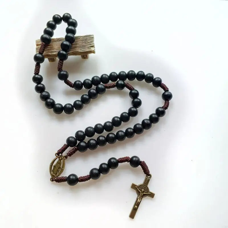 Handwoven Rope Rosary Necklace Holy Catholic Jewelry Charm Pendant