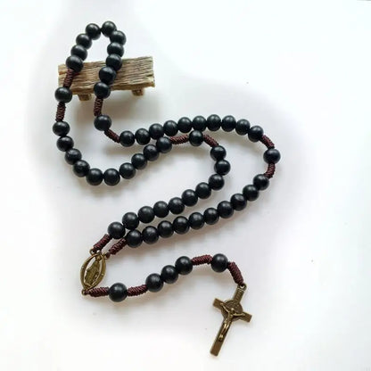 Handwoven Rope Rosary Necklace Holy Catholic Jewelry Charm Pendant