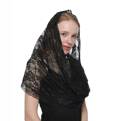 White Women Spanish Mantilla Lace Catholic Veil Chapel Scarf for Church Shawl Head Covering Scarf Mass Shawl Muslim Woman Veil