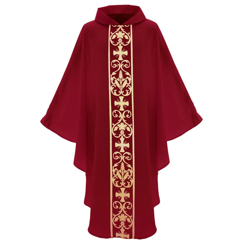 Halloween Costume Monk Church Priest Cape Cross Print Robe Dress Jesus Religion Christ Minister Clergy Men Gown Cloak for Adult