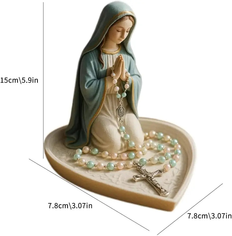 Our Lady Of Grace Statue Glossy Virgin Mary Rosary Holder Tabletop Rosary Jewelry Holder Sacred Catholic Home Decor For Dresser