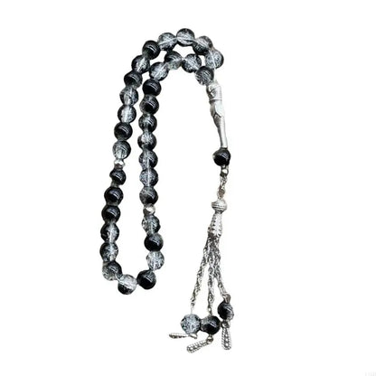 Handmade 33 Beads Muslims Rosary Ice Cracked Glass Tasbih with Tassels Pendant for Daily Prayers and Meditation Supply