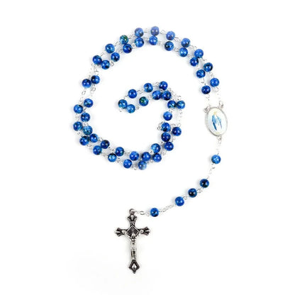 6mm Acrylic Glass Beads Rosary Necklace with Pearl Our Father Beads with Virgin Mary Boys and Girls