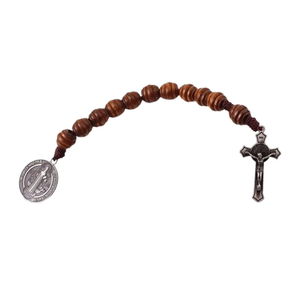 Vintage Saint Benedict Medal Prayer Alloy Wooden Prayer Beads Blessing Handmade Saint Benedict Rosary Catholic Prayer