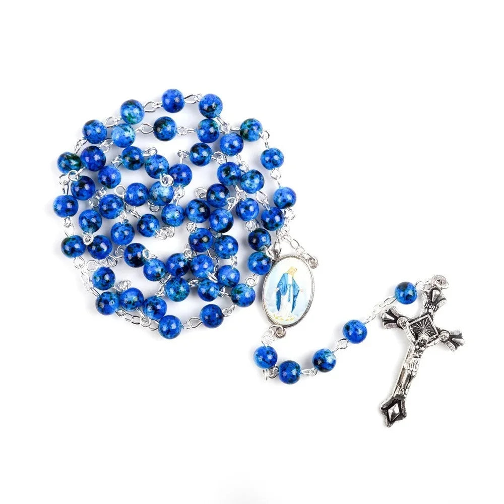 6mm Acrylic Glass Beads Rosary Necklace with Pearl Our Father Beads with Virgin Mary Boys and Girls