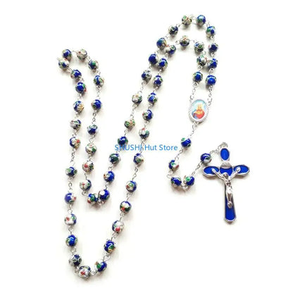 for Cross Rose Rosary Necklace Catholic Christ Pendant Bead Chain Hanging Ornament for Women Men Holy Prayer Religious D57B